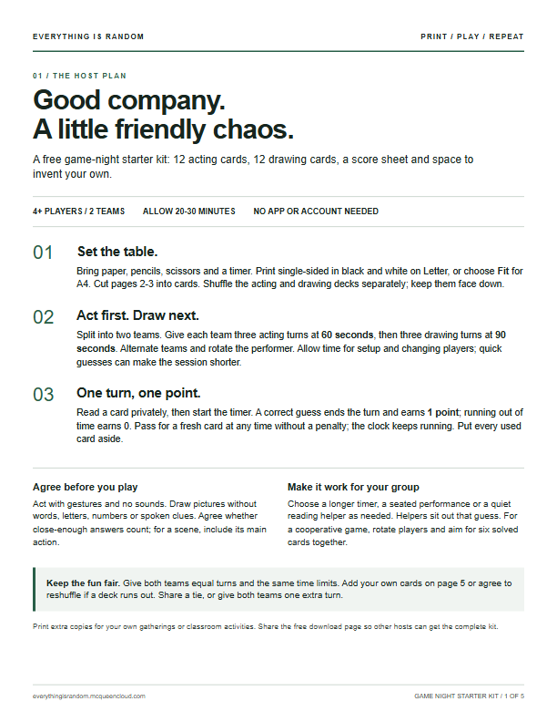 First page of the printable host guide; full instructions are below.